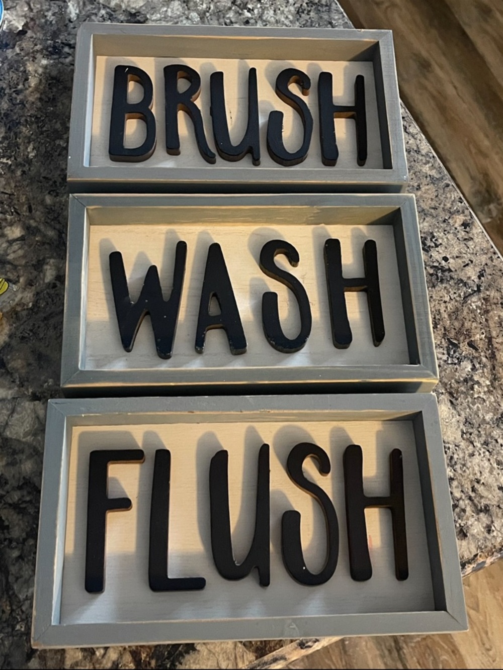 Hobby Lobby Blue/Gray & Black Bathroom Trio Wall Signs